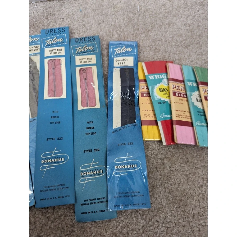 Vtg Sewing Lot Talon Zippers Penimaid Bias Tape Multicolor NEW‎ OLD STOCK